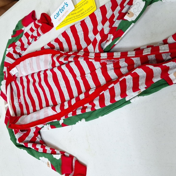 NEW! Toddler Striped Santa Christmas Footed Pajama Set, Red/Green - Carter's 12M - Picture 9 of 10